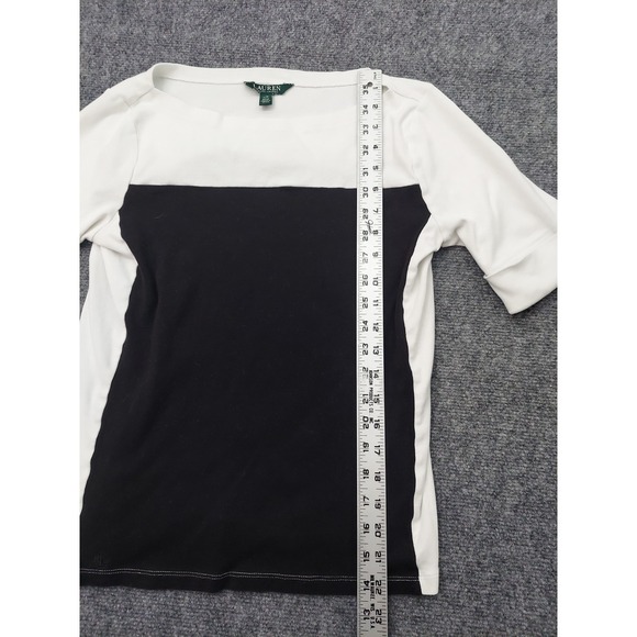 LRL Ralph Lauren Shirt Womens Large Black White Colorblock Boat Neck Career - Picture 5 of 10